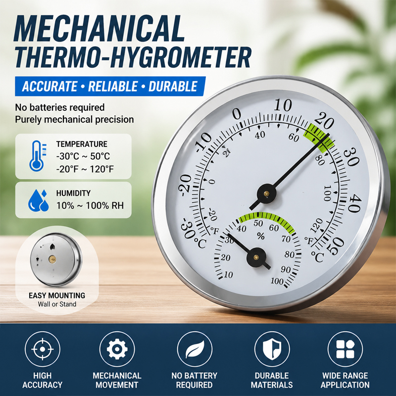 Test Instruments - Mini roestvrijstalen thermometer hygrometer straattrameters thermo-hygrometer
