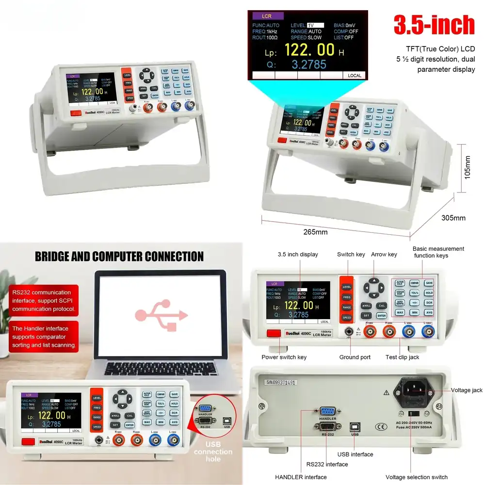 Test Instruments - Digitale LCR-meter Desktop Capaciteit Weerstand Impedantie